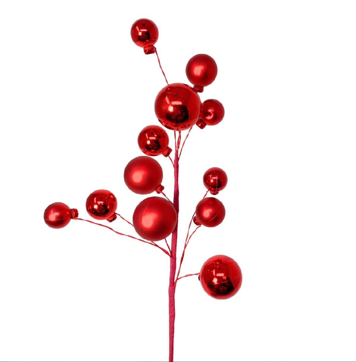Elegant Ball Pick 16” – Red | Decorative Holiday Ball Spray for Wreaths, Garlands, Christmas Tree Décor, Centerpieces & Crafts