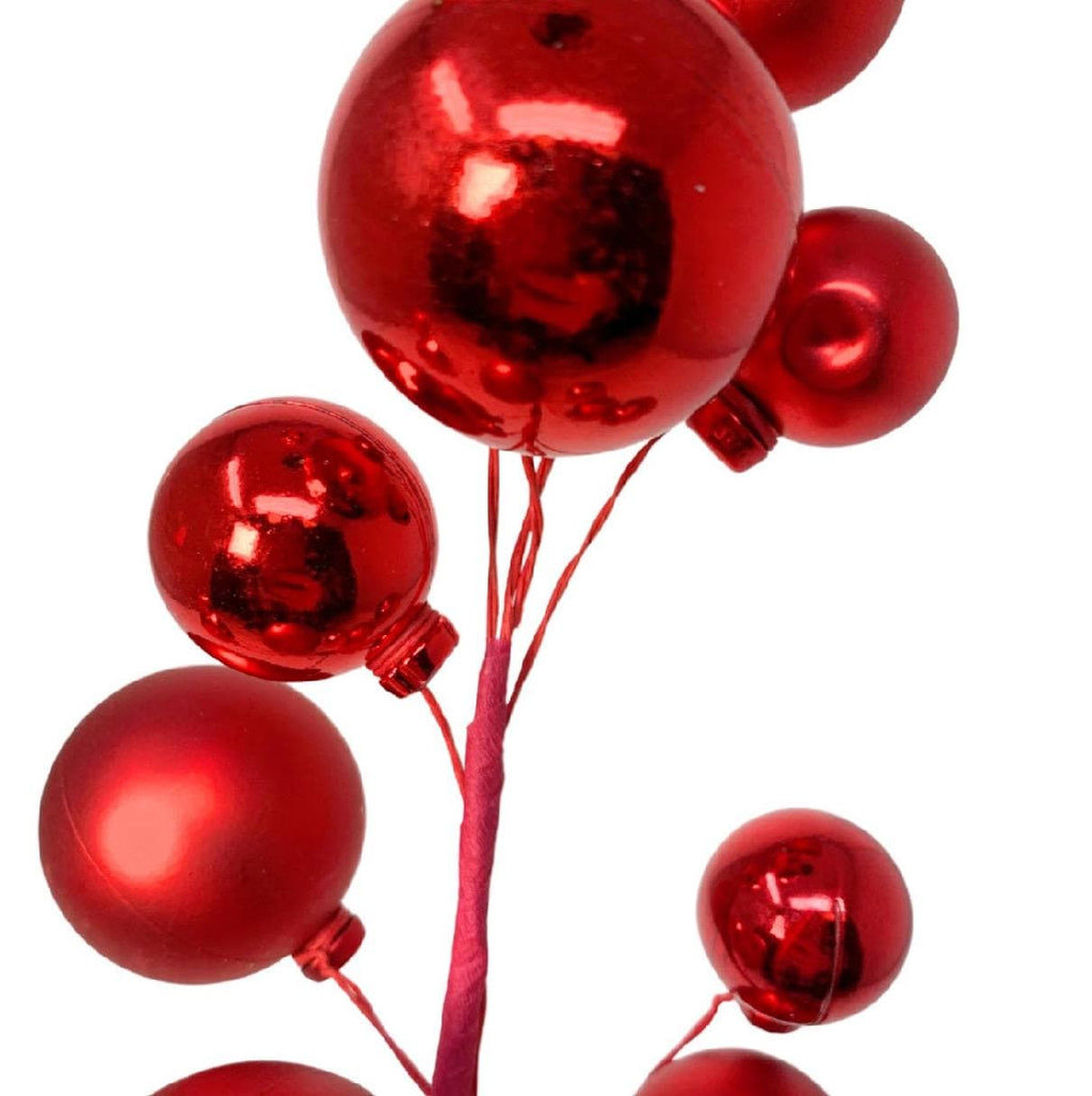 Elegant Ball Pick 16” – Red | Decorative Holiday Ball Spray for Wreaths, Garlands, Christmas Tree Décor, Centerpieces & Crafts