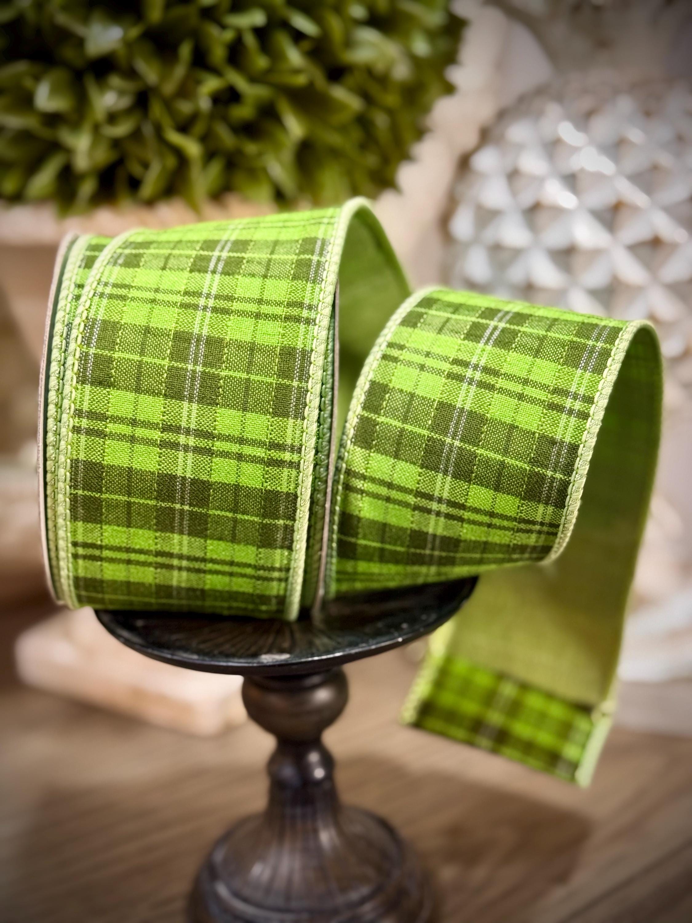 Farrisilk Green Plaid Ribbon 2.5” x 10 yards, Luxury Ribbon,  Wired Ribbon, Holiday Ribbon, Christmas Tree Ribbon, Designer Christmas Ribbon