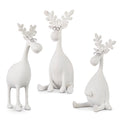 White Moose with Glasses Figurines, Set of 3, Resin Christmas Decor, Woodland Mantel Decorations up to 12" Tall