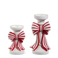 Red and White Striped Bow Candle Holders