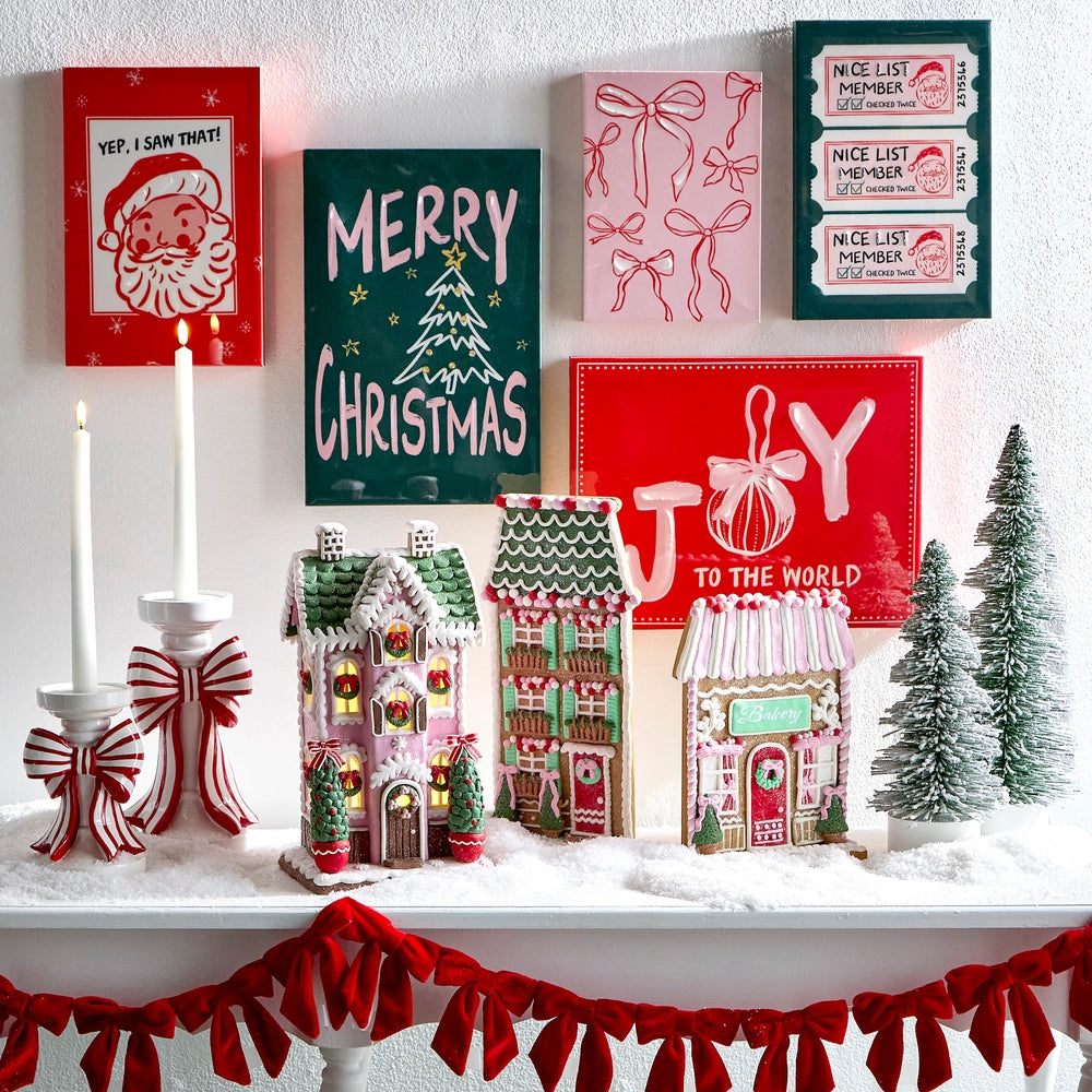 Red and White Striped Bow Candle Holders