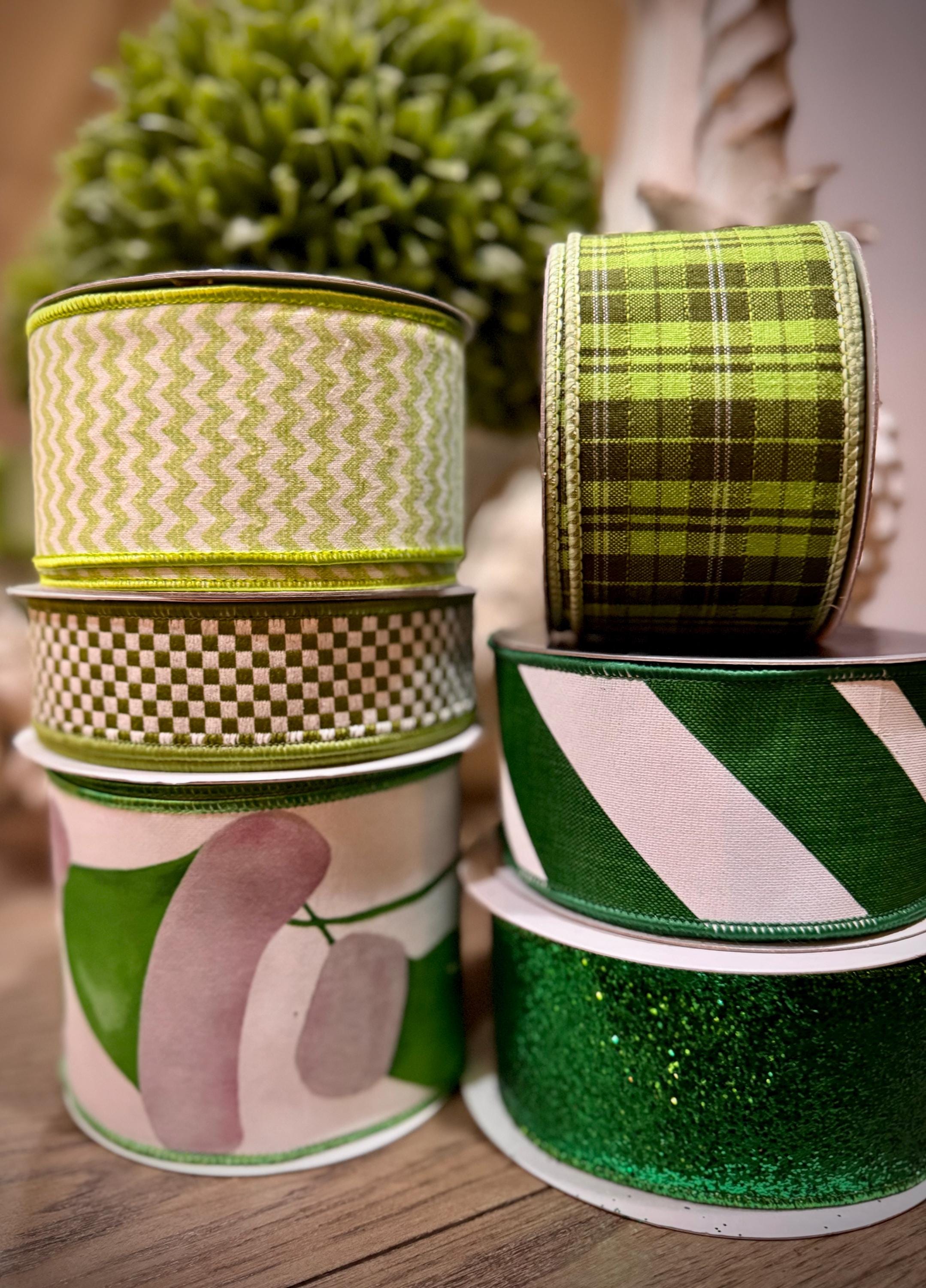 Farrisilk Green Plaid Ribbon 2.5” x 10 yards, Luxury Ribbon,  Wired Ribbon, Holiday Ribbon, Christmas Tree Ribbon, Designer Christmas Ribbon