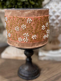Farrisilk Edwardian Vine Rose Gold Ribbon 4” x 5 yard,  Designer Christmas Ribbon, Holiday  Ribbon, Luxury Holiday Ribbon, Wired Ribbon