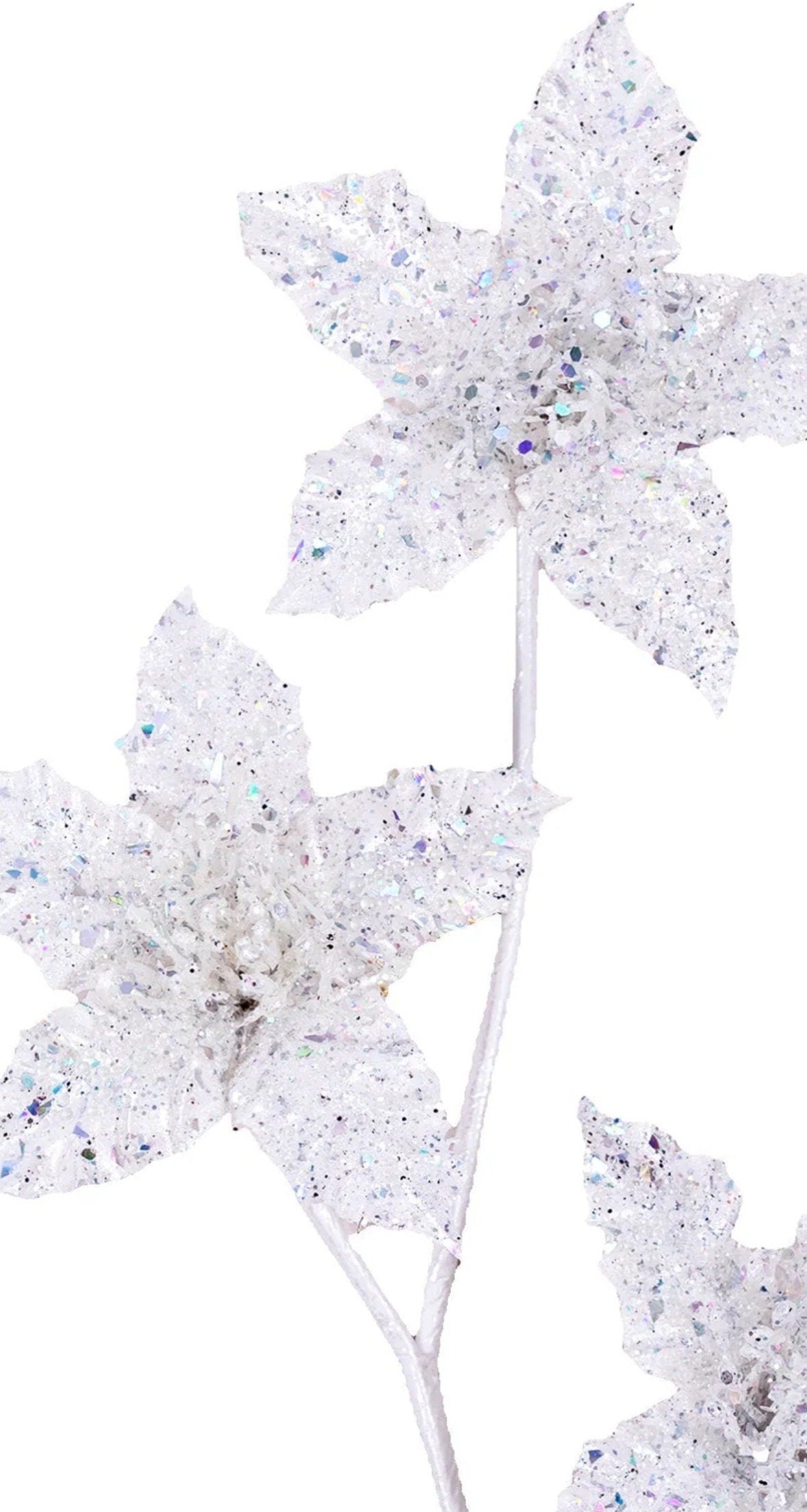 Farrisilk 26” White Winter Rainbow Star Spray, Holiday Wreaths, Designer Christmas Tree Decorations, Elegant Luxury White Christmas Spray