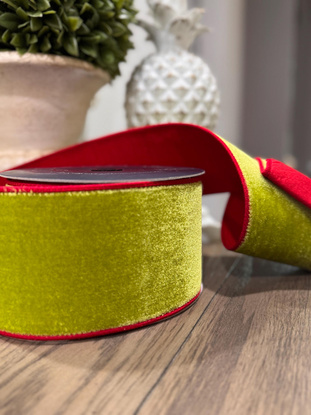 Farrisilk Green and Red Velvet 4” Ribbon, Luxury Ribbon, Christmas Ribbon, Premium Holiday Ribbon, Designer Christmas Ribbon, Velvet Ribbon