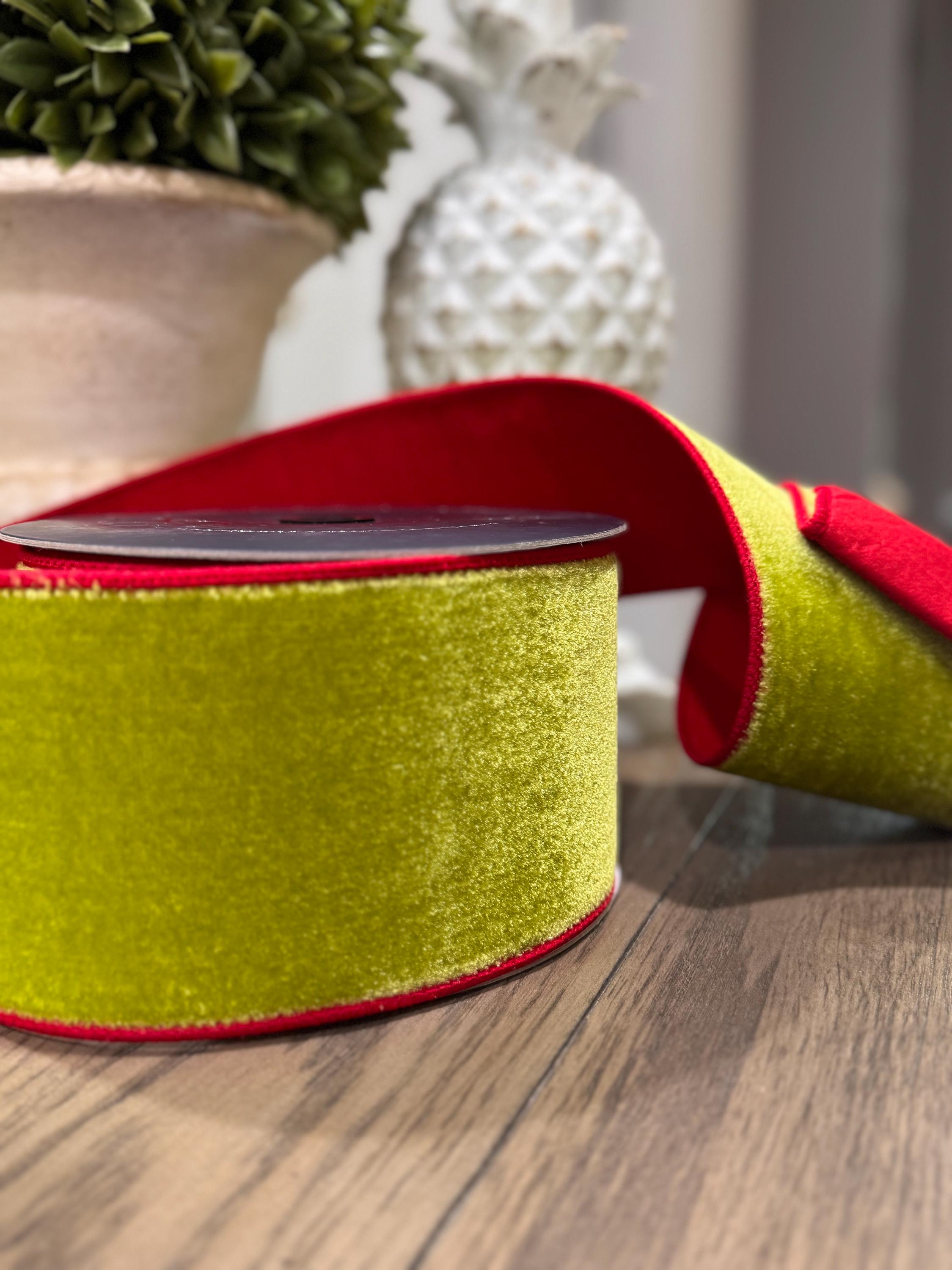Farrisilk Green and Red Velvet 4” Ribbon, Luxury Ribbon, Christmas Ribbon, Premium Holiday Ribbon, Designer Christmas Ribbon, Velvet Ribbon