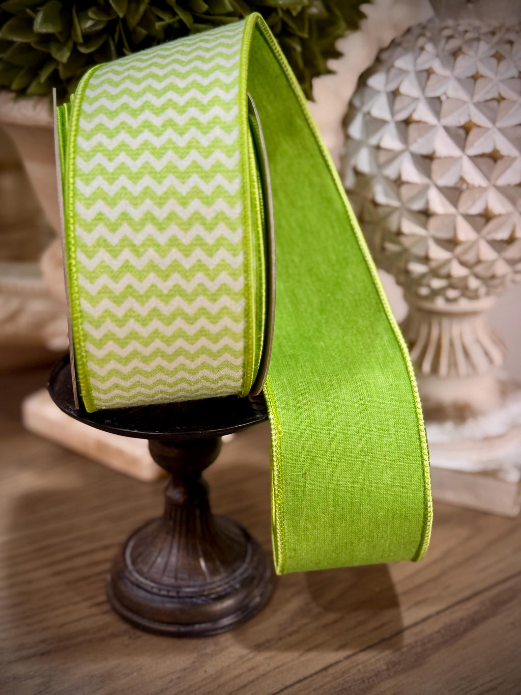 Farrisilk Lime Green Chevron Ribbon, 2.5” Ribbon, Luxury Ribbon, Christmas Tree Ribbon, Premium Holiday, Grinch Ribbon, Grinch designs decor