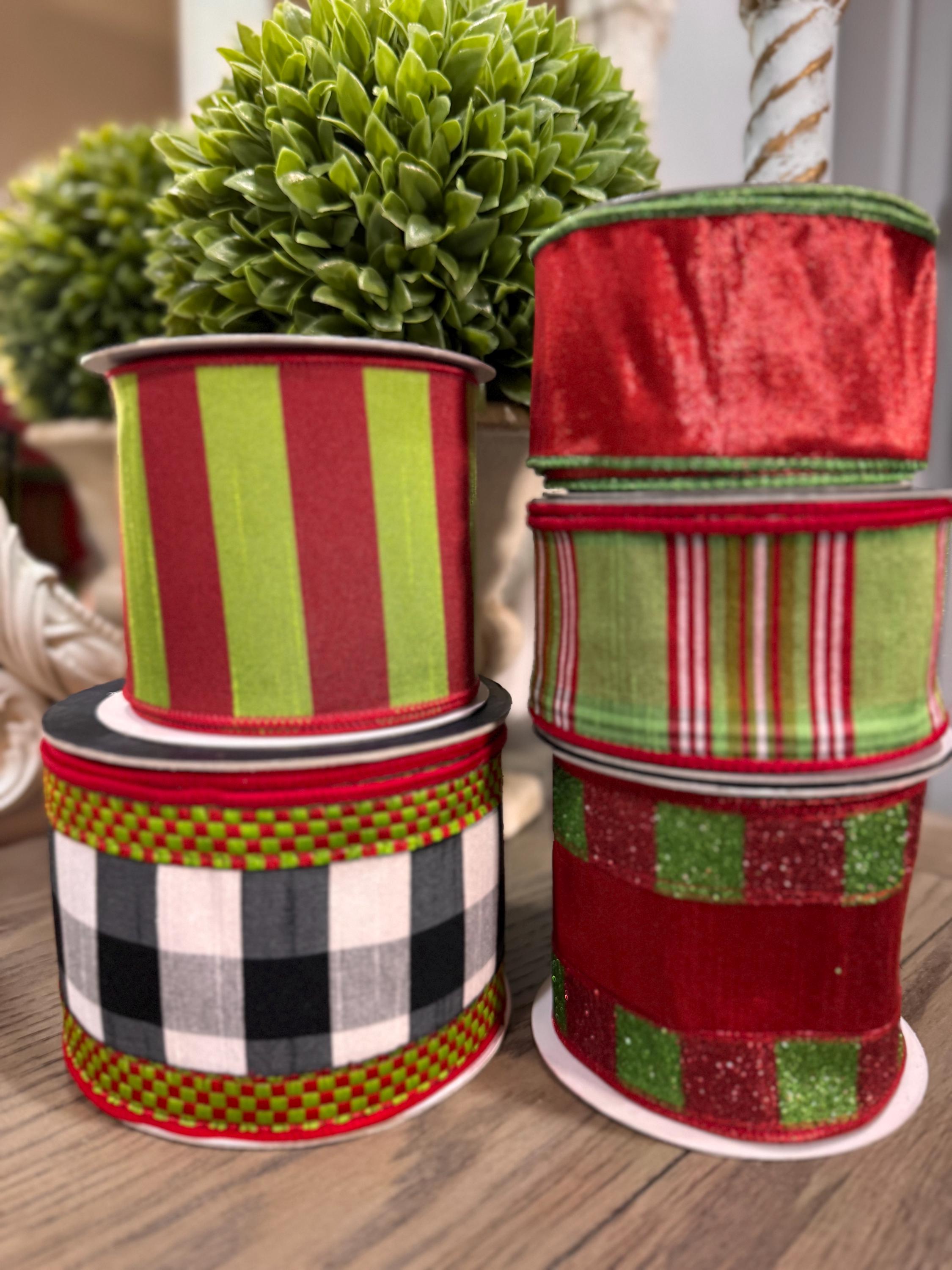 Farrisilk red and green coordinating designer Christmas ribbon