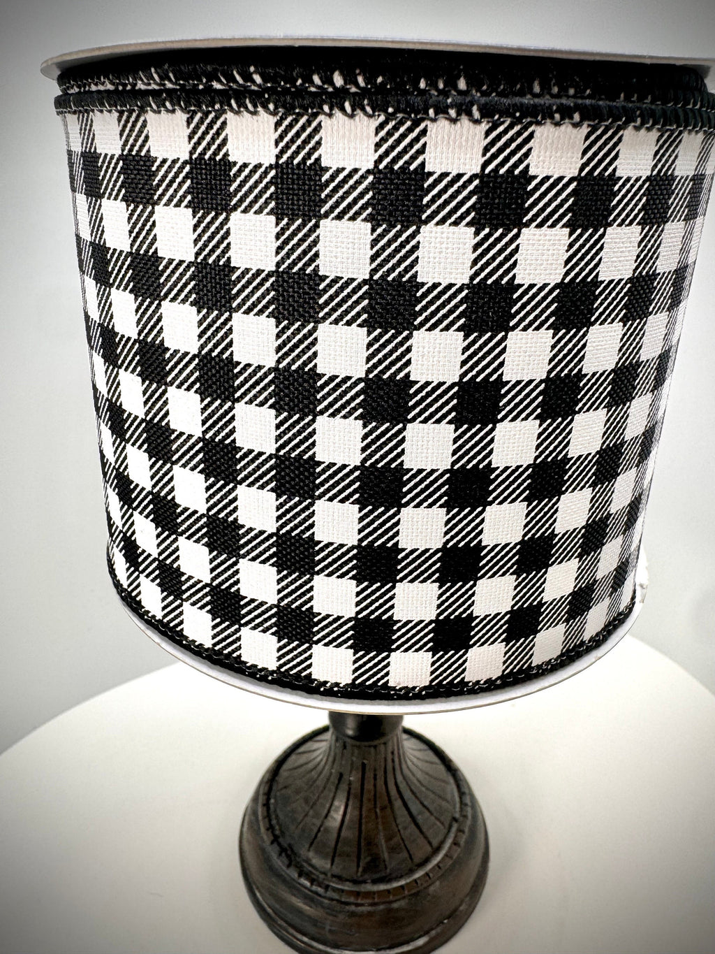 Farrisilk Picnic Check Black White 4” Ribbon, Luxury Ribbon, Premium Ribbon, Designer Christmas Ribbon, Fall Ribbon, Farmhouse Decor Ribbon