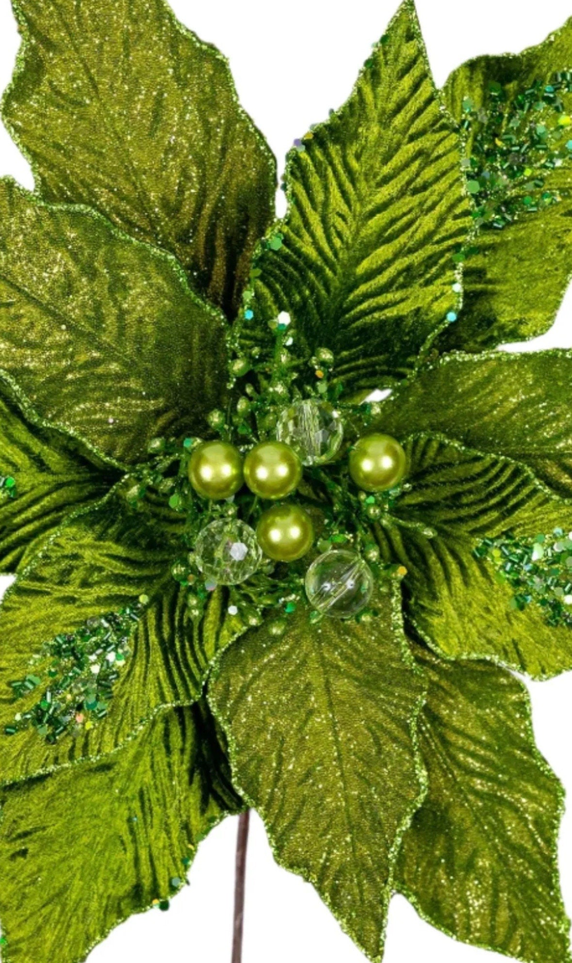 Farrisilk 15” Diameter Green Poinsettia Stem, Holiday Wreaths, Designer Christmas Tree Decorations, Elegant Christmas Décor, Green Christmas