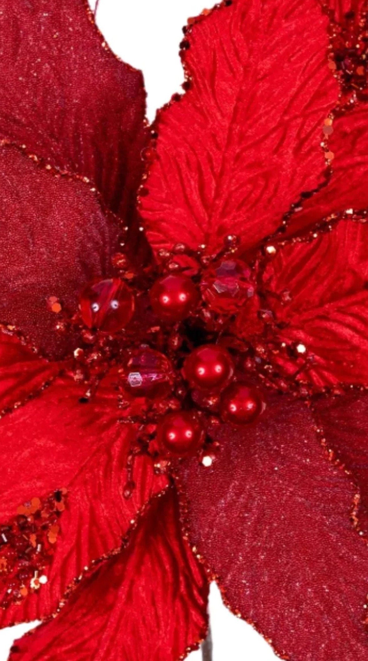 Farrisilk 15” Diameter Red Poinsettia Stem, Holiday Wreaths, Designer Christmas Tree Decorations, Elegant Christmas Décor, Red Christmas