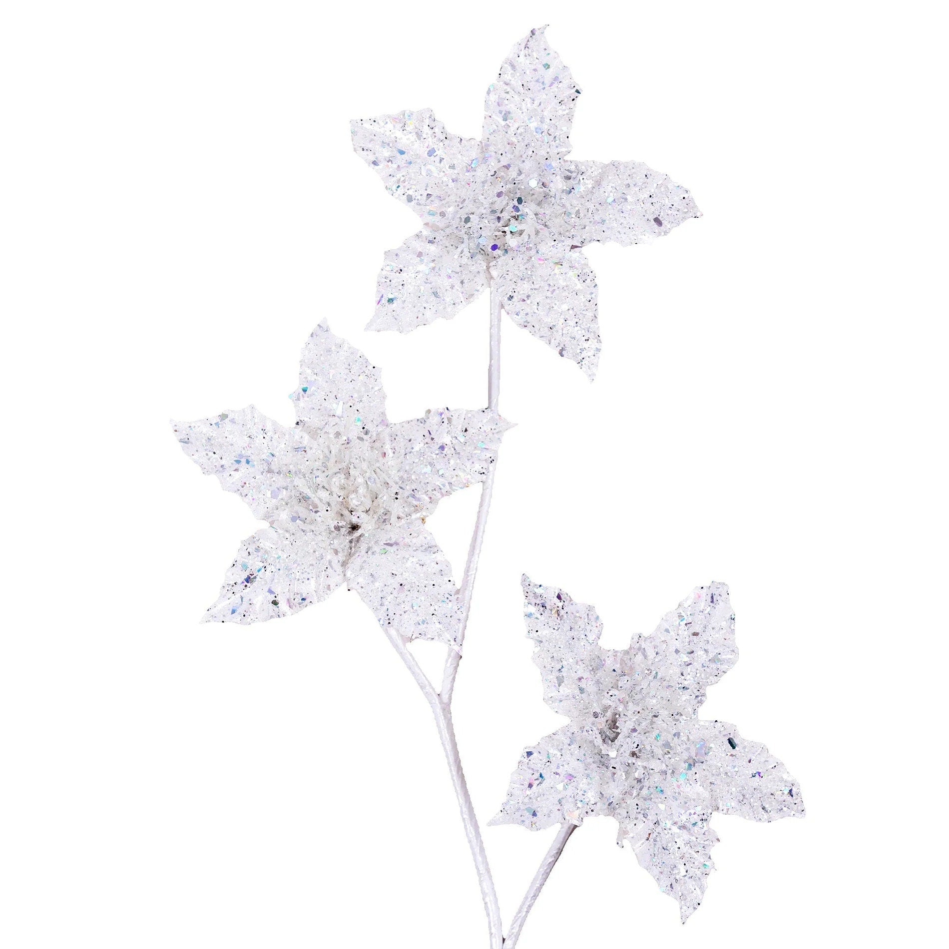 Farrisilk 26” White Winter Rainbow Star Spray, Holiday Wreaths, Designer Christmas Tree Decorations, Elegant Luxury White Christmas Spray