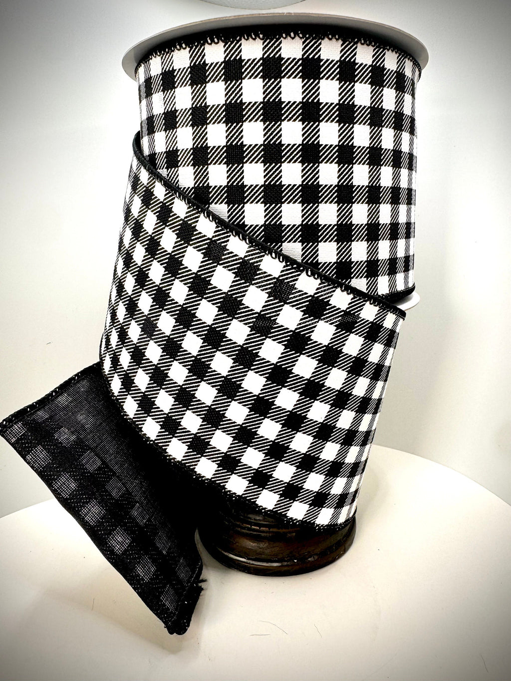 Farrisilk Picnic Check Black White 4” Ribbon, Luxury Ribbon, Premium Ribbon, Designer Christmas Ribbon, Fall Ribbon, Farmhouse Decor Ribbon