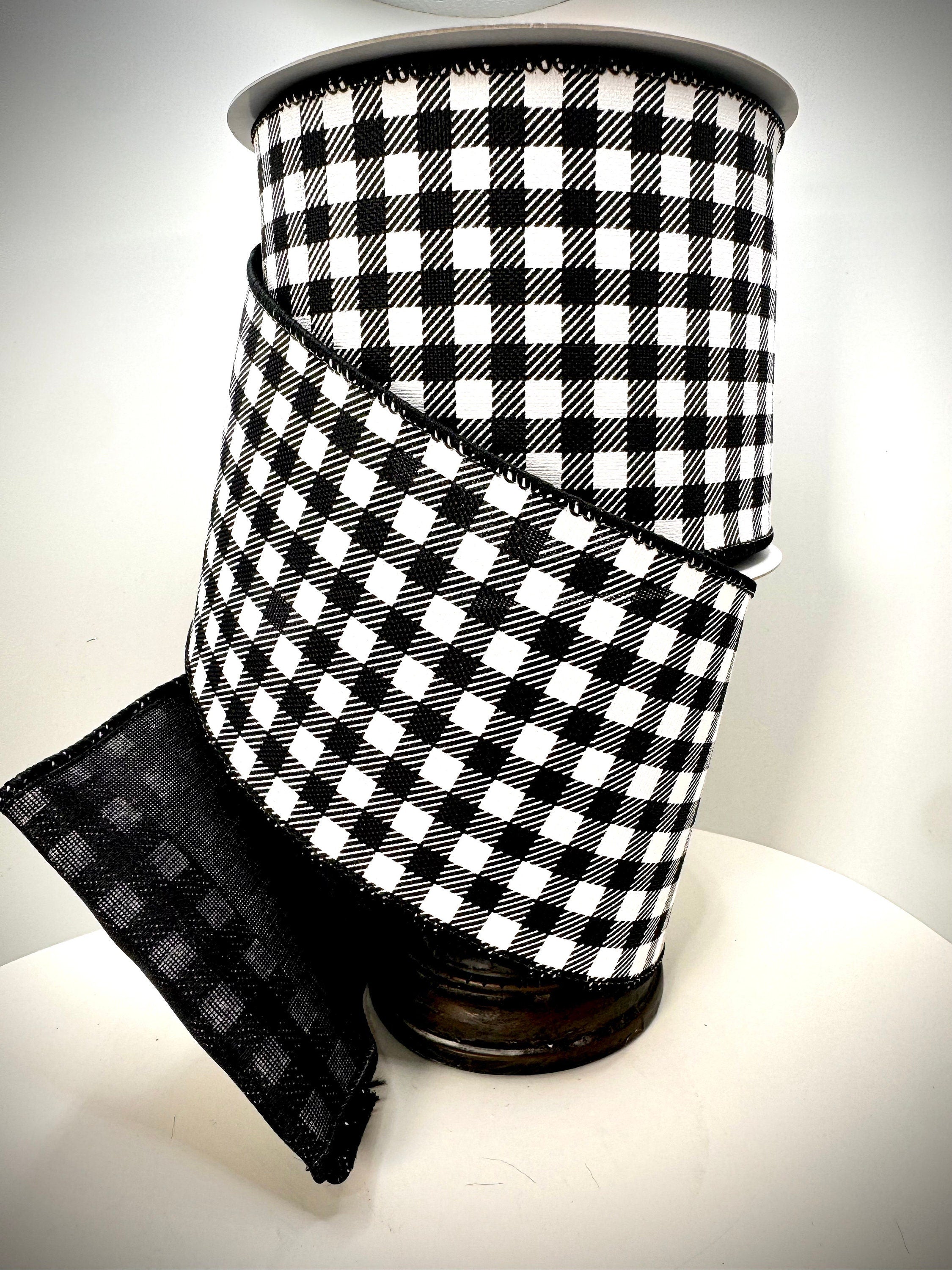 Farrisilk Picnic Check Black White 4” Ribbon, Luxury Ribbon, Premium Ribbon, Designer Christmas Ribbon, Fall Ribbon, Farmhouse Decor Ribbon