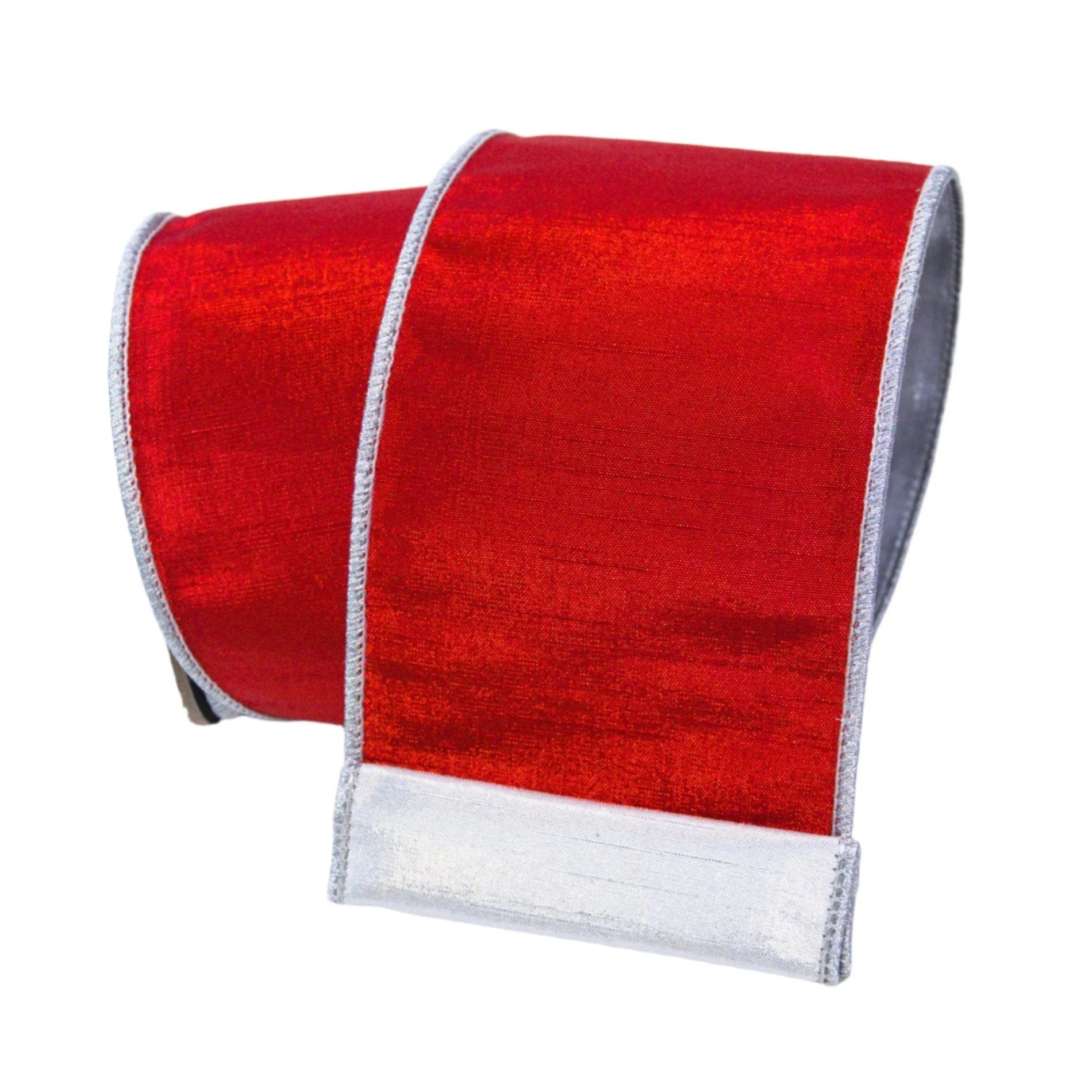 Farrisilk Red and Silver 4” Ribbon, Luxury Ribbon, Christmas Ribbon, Premium Holiday Ribbon, Designer Christmas Ribbon, Christmas Tree Ribb