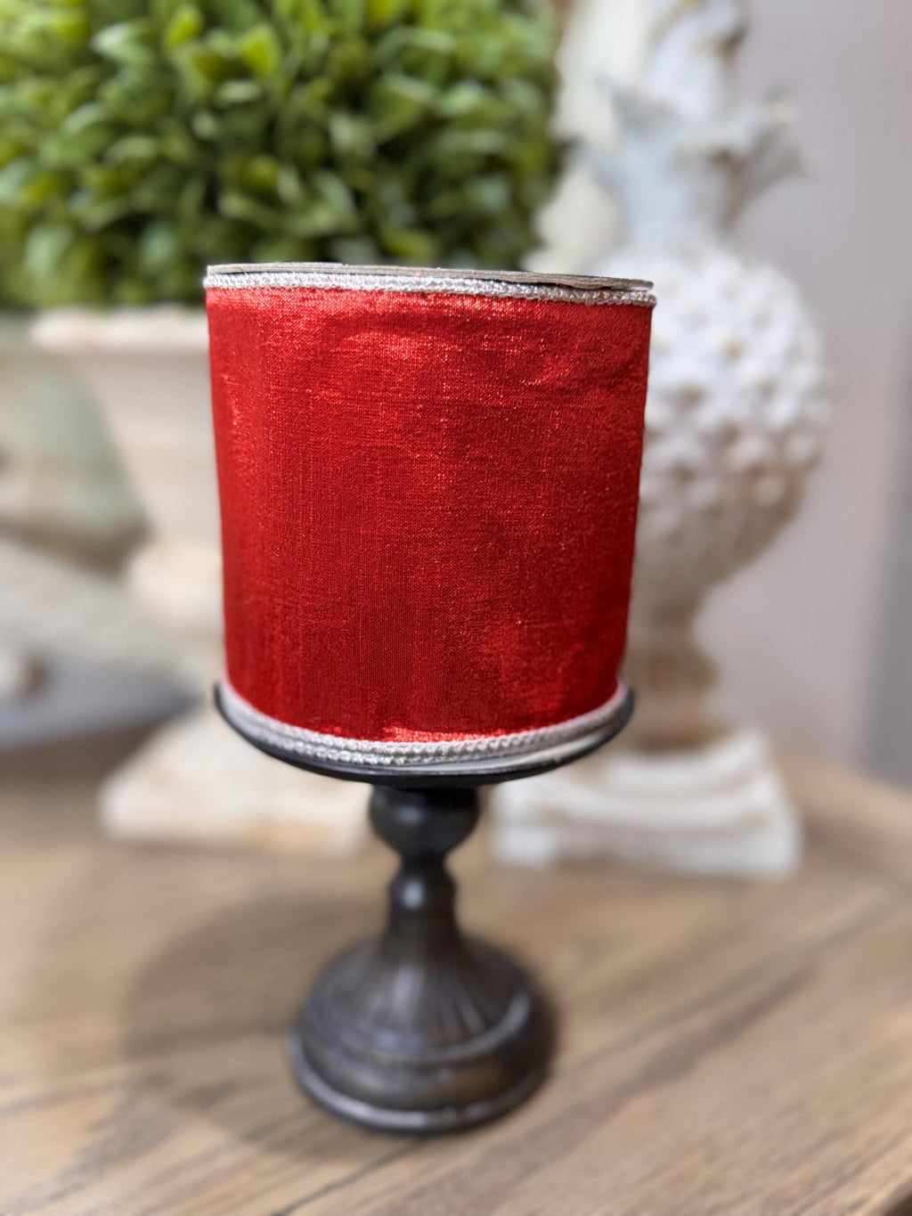 Farrisilk Red and Silver 4” Ribbon, Luxury Ribbon, Christmas Ribbon, Premium Holiday Ribbon, Designer Christmas Ribbon, Christmas Tree Ribb