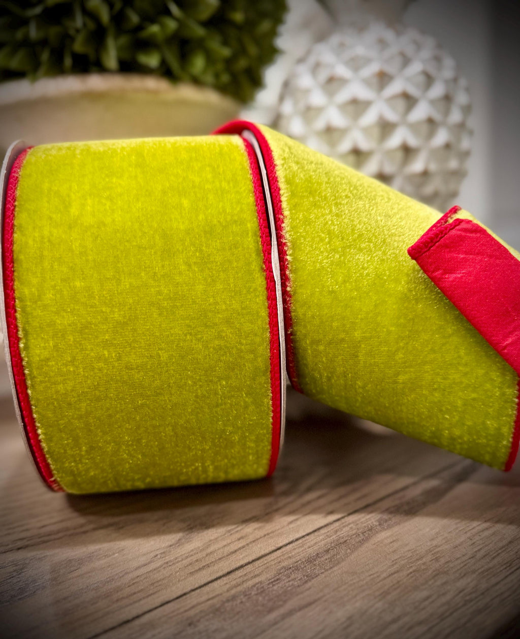 Farrisilk Green and Red Velvet 4” Ribbon, Luxury Ribbon, Christmas Ribbon, Premium Holiday Ribbon, Designer Christmas Ribbon, Velvet Ribbon