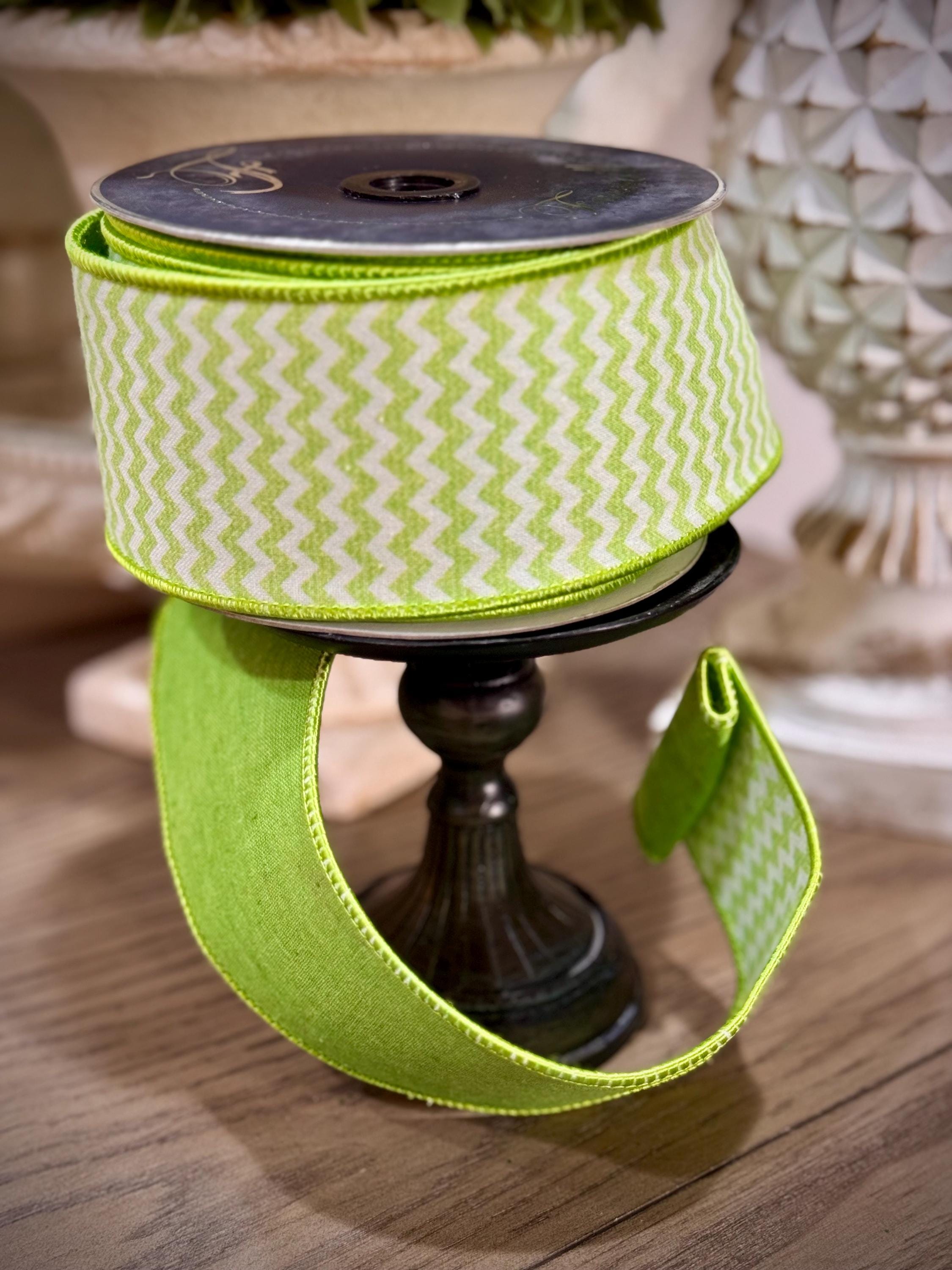 Farrisilk Lime Green Chevron Ribbon, 2.5” Ribbon, Luxury Ribbon, Christmas Tree Ribbon, Premium Holiday, Grinch Ribbon, Grinch designs decor