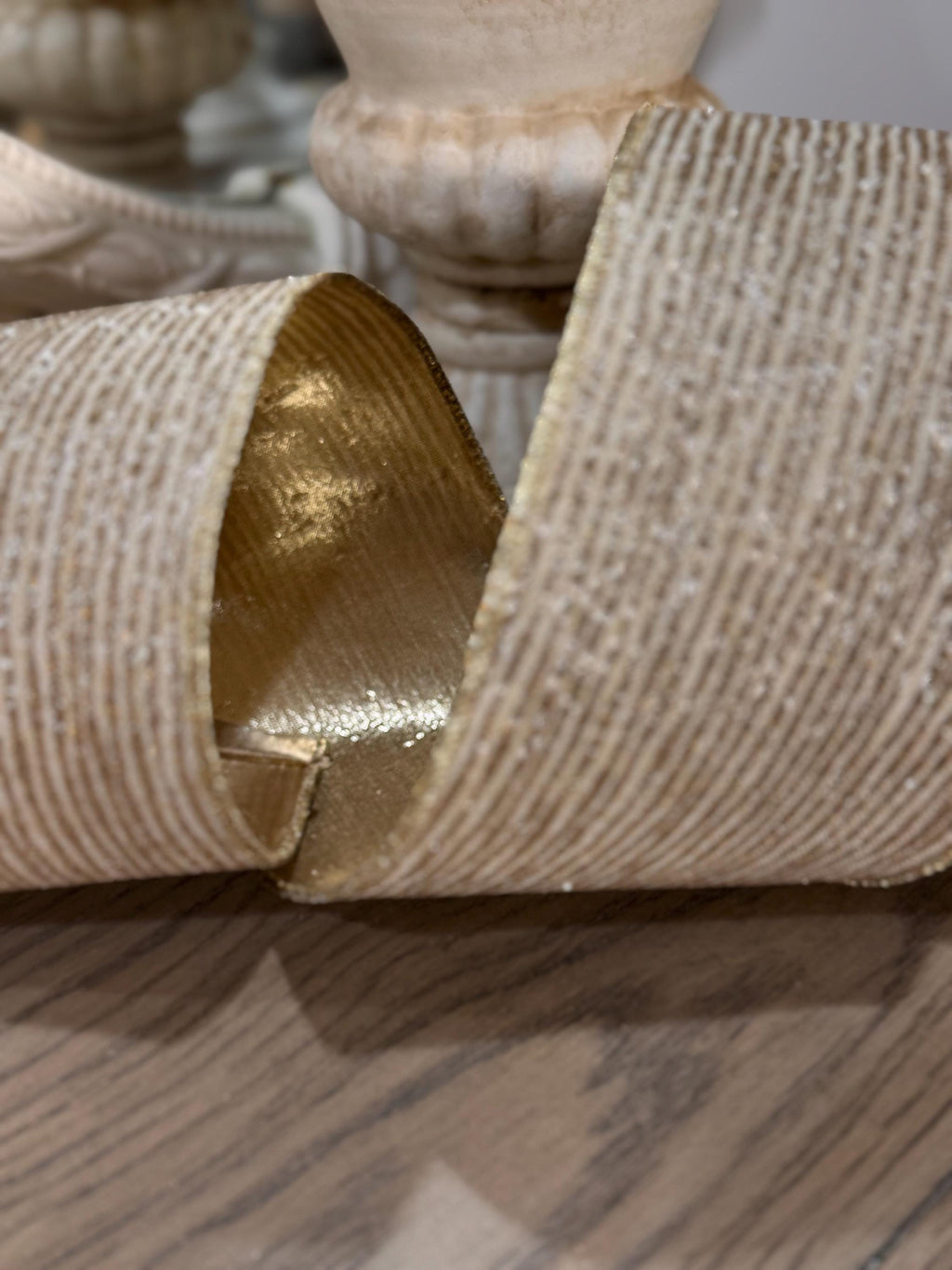 Farrisilk Platinum Gold 4” x 10 yard Ribbon Platinum Ribbon, Glittering Christmas Ribbon, Holiday Decorating Ribbon, Luxury Holiday Ribbon