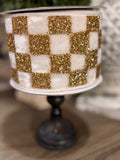 Farrisilk Chunky Checks Luxury Cream & Gold 4” x 5 yard Ribbon, Ivory and Gold Ribbon, Neutral Christmas Ribbon, Holiday Decorating Ribbon