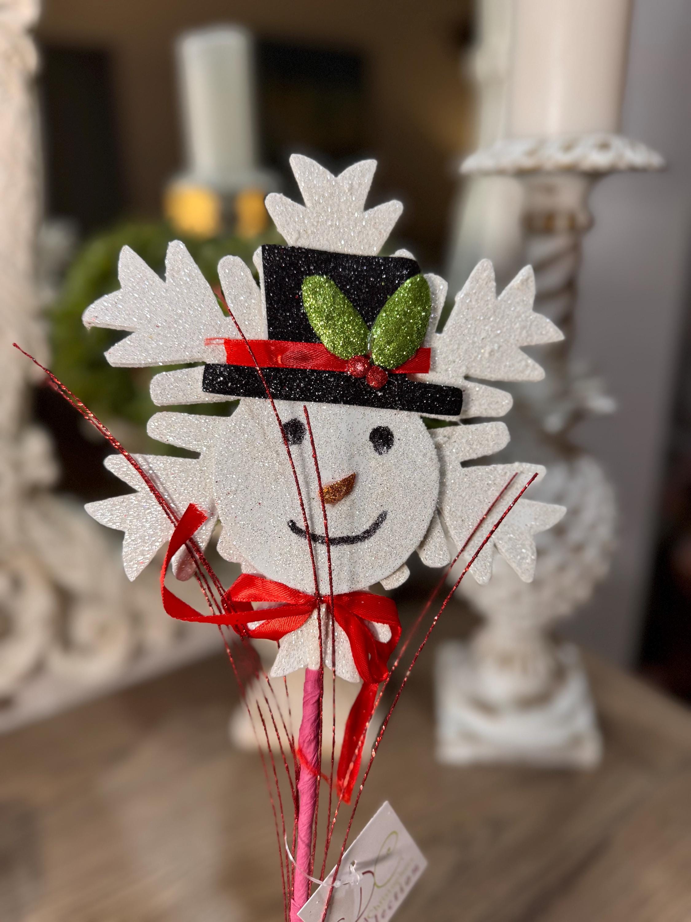 21.5” Snowman and Snowflake Spray, Snowmen, Snowflakes, Christmas Sprays, Christmas Tree Decorations, Wreath Attachments, White Sprays
