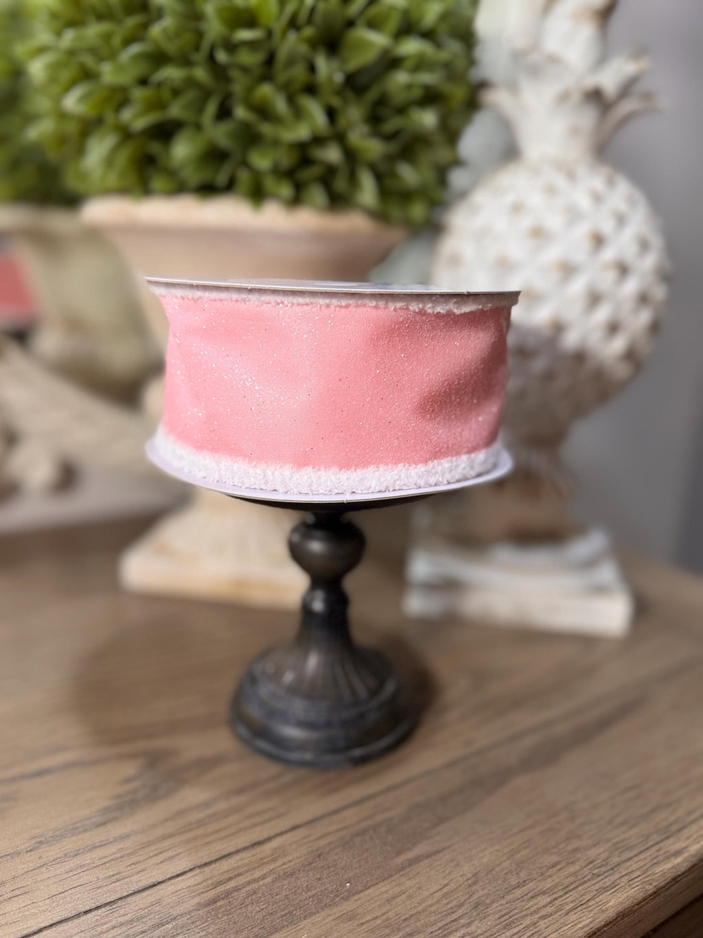 Candy Glitter Pink 2.5” Ribbon with Chenille Edge Wired, Luxury Ribbon, Christmas Ribbon, Holiday Ribbon, 10 Yard Ribbon, Christmas Ribbon