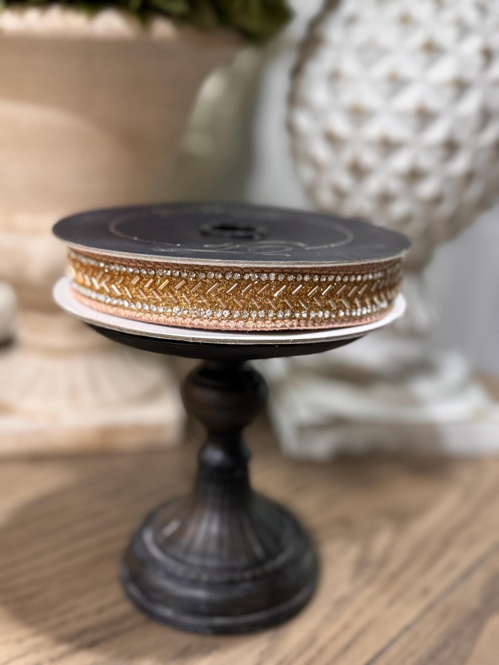 Farrisilk Rose Gold .75” x 5 yard Ribbon, Glittering Christmas Ribbon, Holiday Decorating Ribbon, Luxury Holiday Ribbon, Designer Christmas