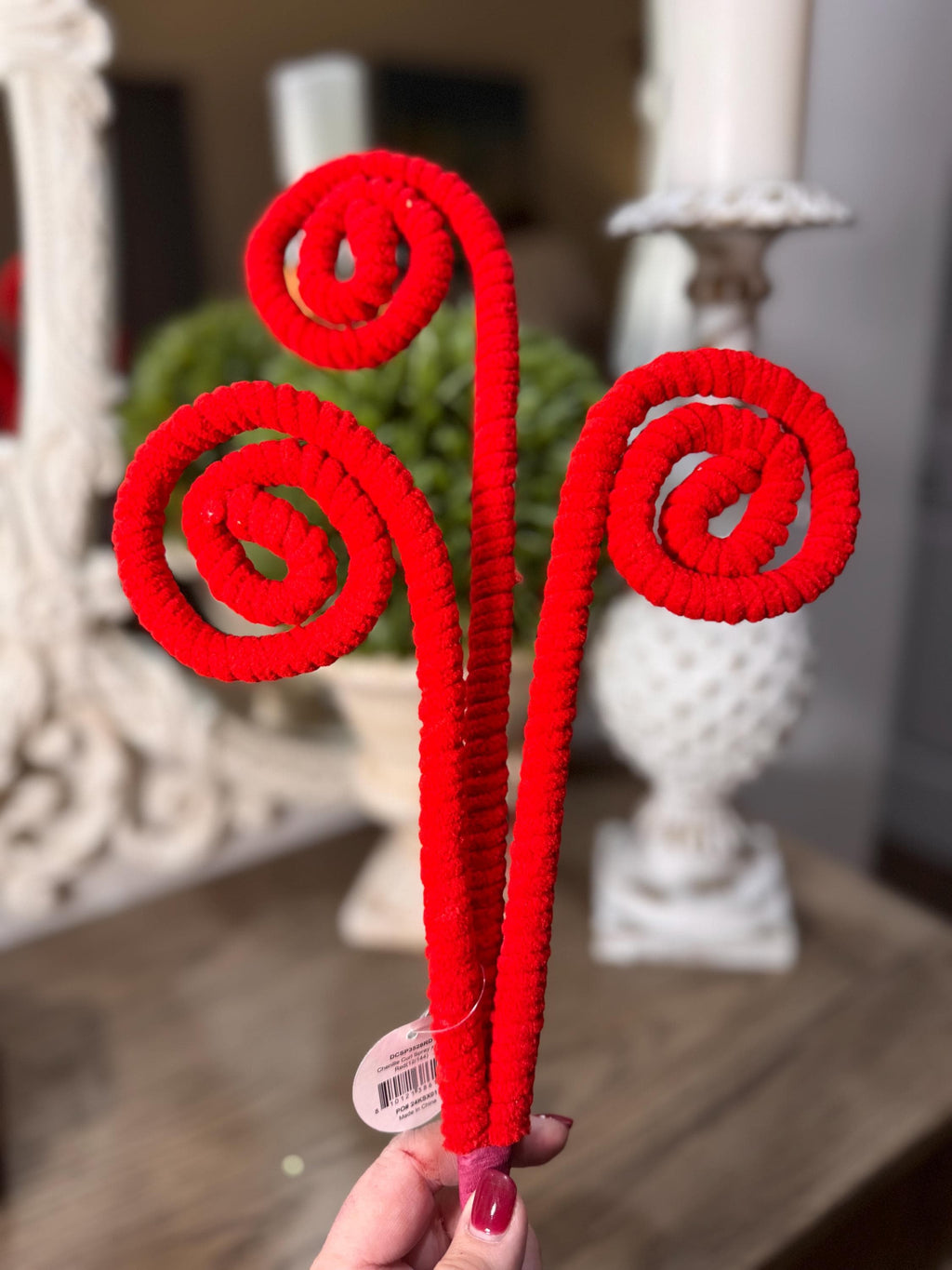 Red Chenille Curly Spray 27”, Christmas Sprays, Christmas Tree Decorations, Wreath Attachments, Red Spray, Valentines Day Spray, Curly Spray