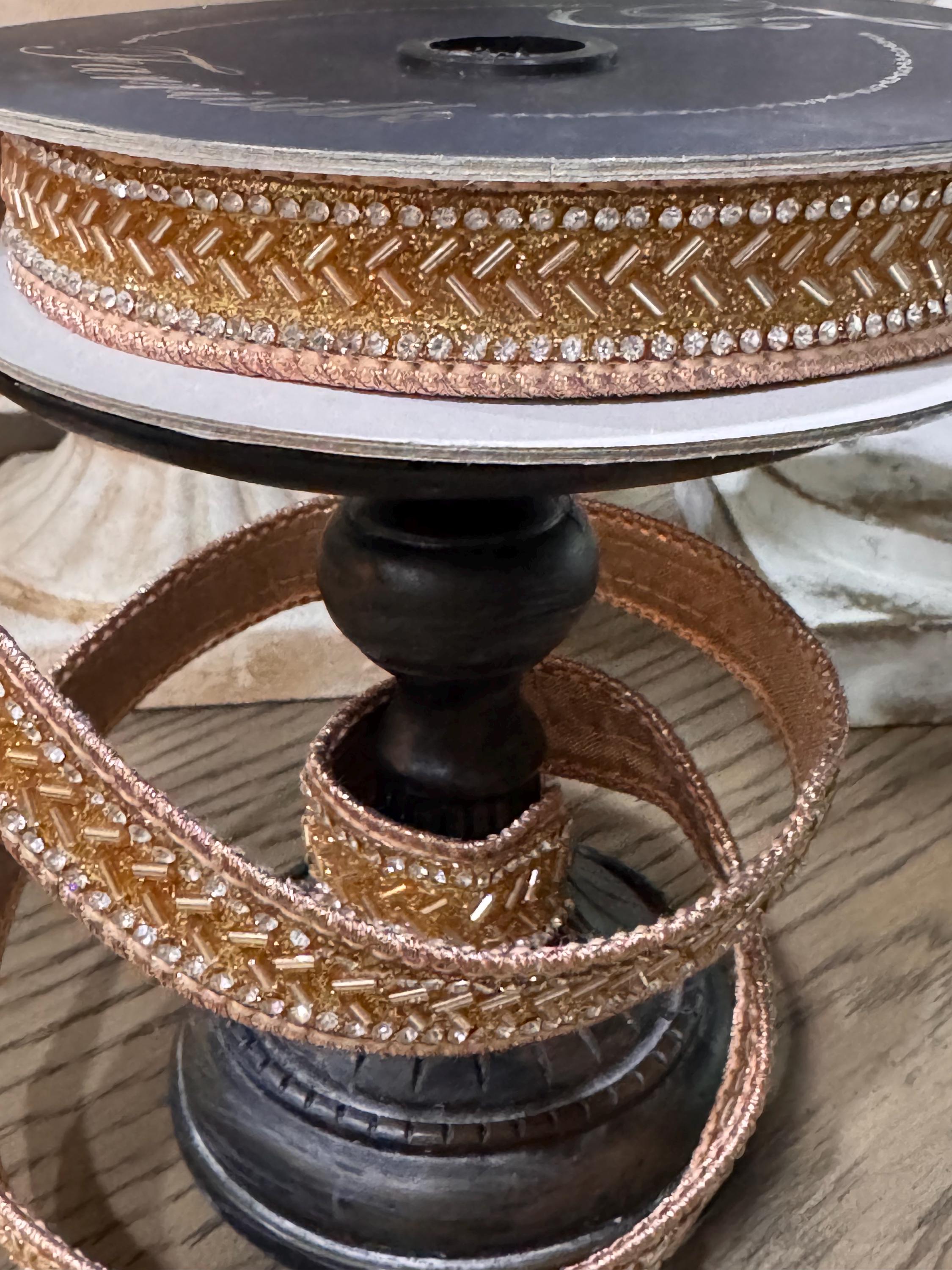 Farrisilk Rose Gold .75” x 5 yard Ribbon, Glittering Christmas Ribbon, Holiday Decorating Ribbon, Luxury Holiday Ribbon, Designer Christmas