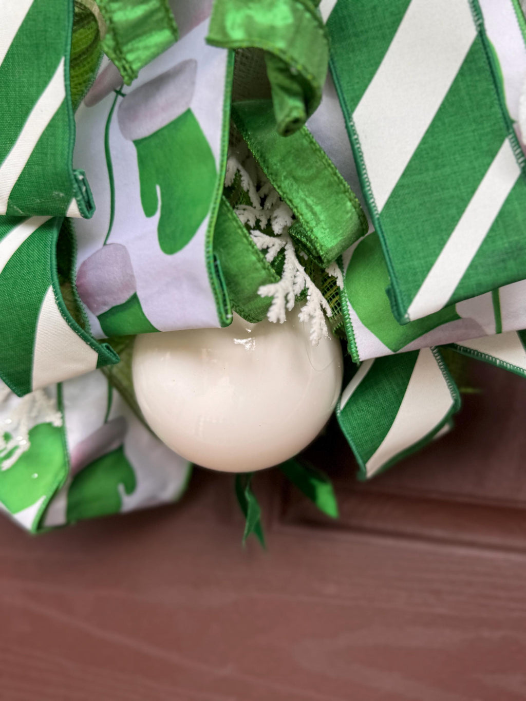 Festive Green and White Wreath, Elegant Holiday Door Decor, Farrisilk Ribbon Wreath, Green White Decor, Designer Wreath, St Patricks Day