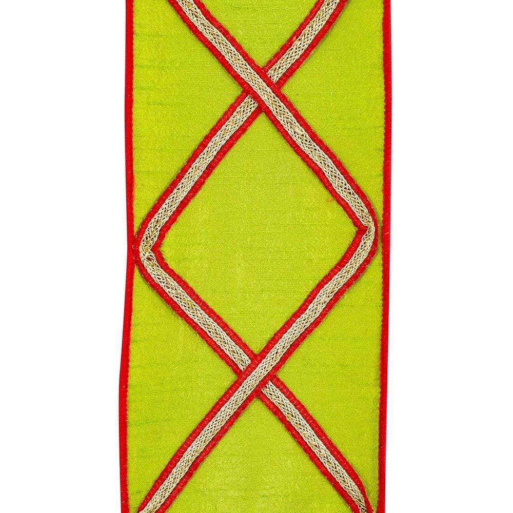 Green Red Diamond Pattern 4” Ribbon, Luxury Ribbon, Christmas Ribbon, Premium Holiday Ribbon, 5 Yard Ribbon, Christmas Ribbon Wired