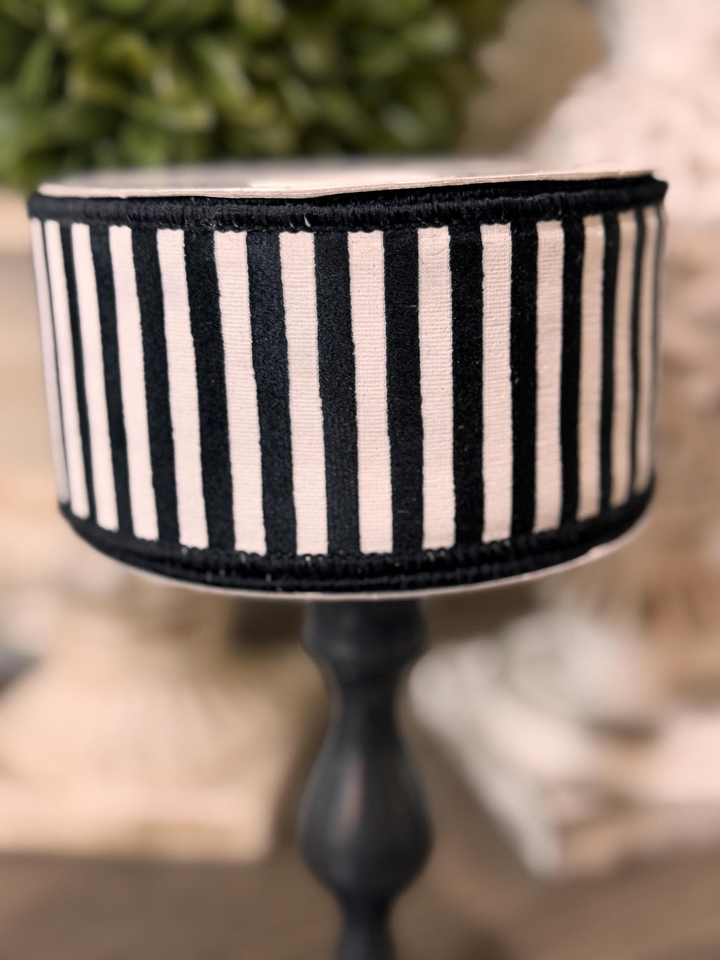 Black Velvet with White Cracked Stripe Ribbon 2.5" x 10 yards, Designer Velvet Ribbon, Black and White Ribbon, Luxury Ribbon, Holiday Ribbon