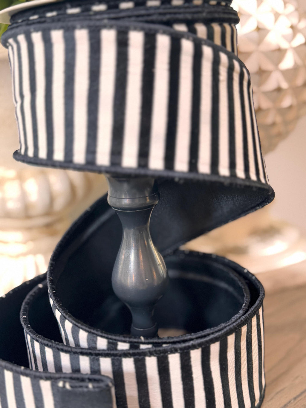 Black Velvet with White Cracked Stripe Ribbon 2.5" x 10 yards, Designer Velvet Ribbon, Black and White Ribbon, Luxury Ribbon, Holiday Ribbon