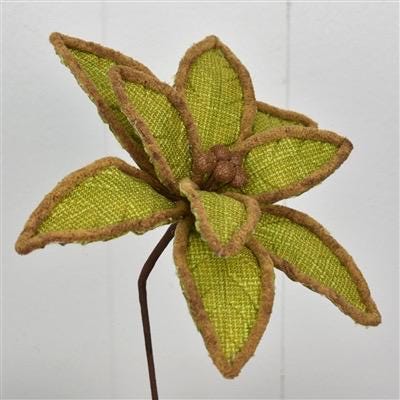 20” Woven Jute Puff Edge Poinsettia-Green, Natural Spray, Winter Decor, Christmas Tree Decorations, Wreath Attachments, Spring Spray