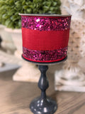 Red and Pink Jumbo Glitter Striped Edge Dupioni Deluxe Wired Edge 4” x 5 yards, Valentines Day Ribbon, Valentines Day Decor, Designer Ribbon