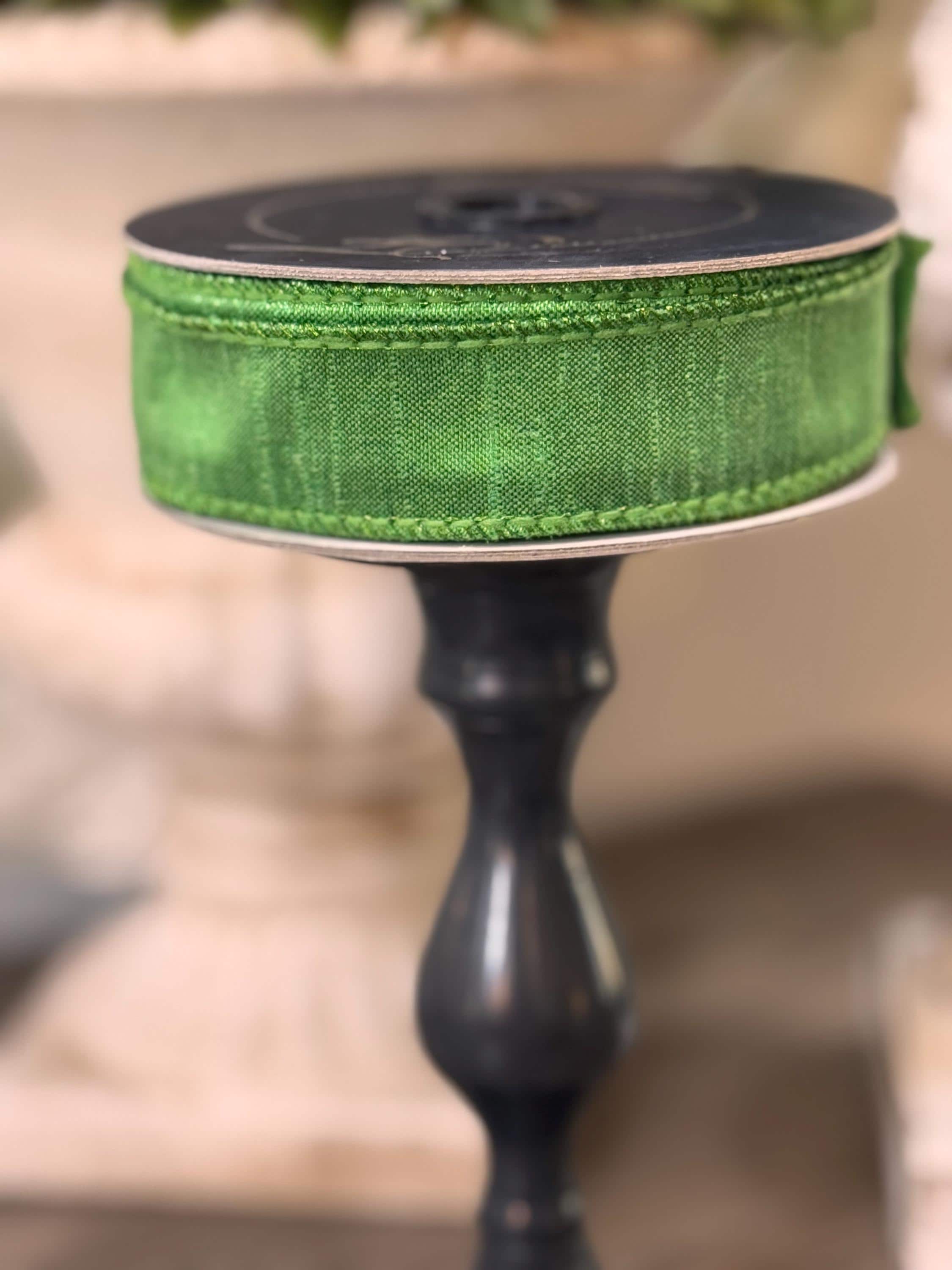 Farrisilk Luster Green 1“ Ribbon, Luxury Ribbon, Premium Holiday Ribbon, Designer St Patricks Day Ribbon, Green Wired Ribbon, 10 yard Ribbon