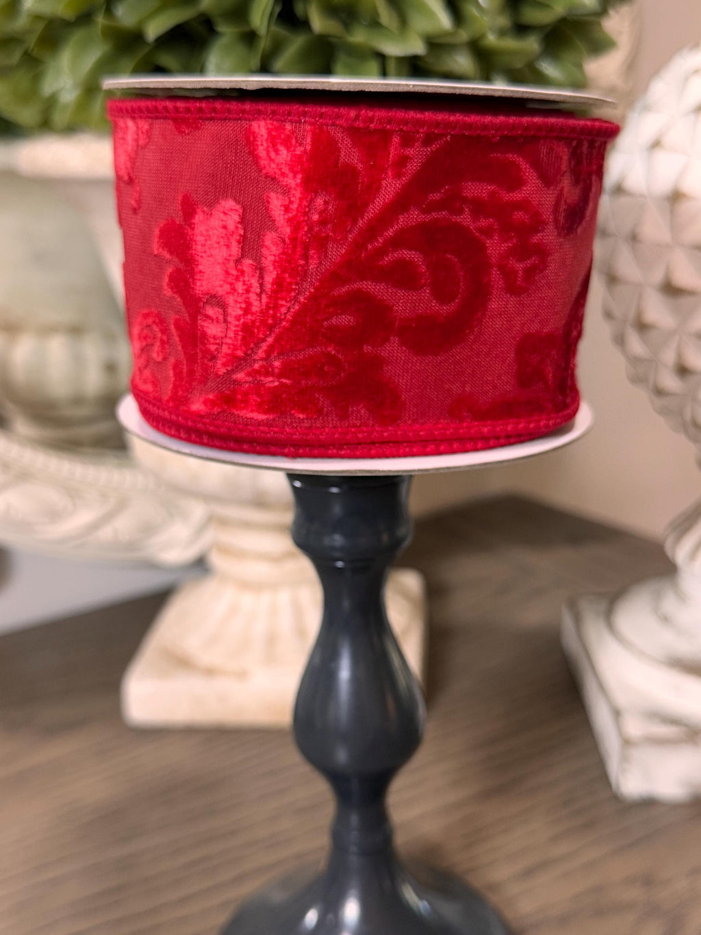 Red Velvet Filigree Deluxe Wired Edge 2-1/2” x 5 yards, Valentines Day Ribbon, Valentines Day Decor, Holiday Ribbon, Red Ribbon, Luxury Ribb