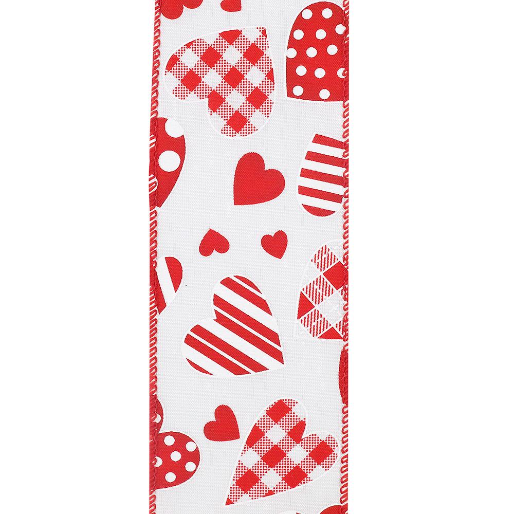 Hearts Designs Galore Wired Edge 2.5” x 10 yards, Red White Ribbon, Red Pink, Designer Valentines Ribbon, Valentines Day Decor, Wired Ribbon