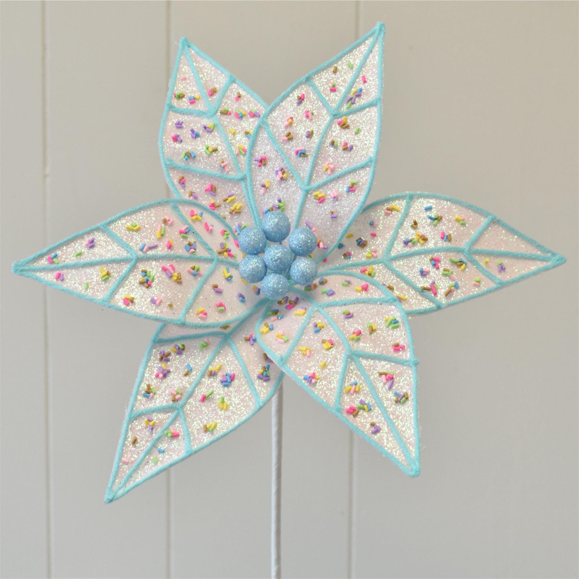Confetti Candy Poinsettia 24''X 11.5''-Blue, Candy Easter Spray, Valentines, Christmas Tree Decorations, Wreath Attachments, Spring Spray