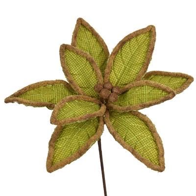 20” Woven Jute Puff Edge Poinsettia-Green, Natural Spray, Winter Decor, Christmas Tree Decorations, Wreath Attachments, Spring Spray