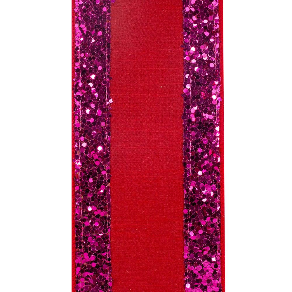 Red and Pink Jumbo Glitter Striped Edge Dupioni Deluxe Wired Edge 4” x 5 yards, Valentines Day Ribbon, Valentines Day Decor, Designer Ribbon