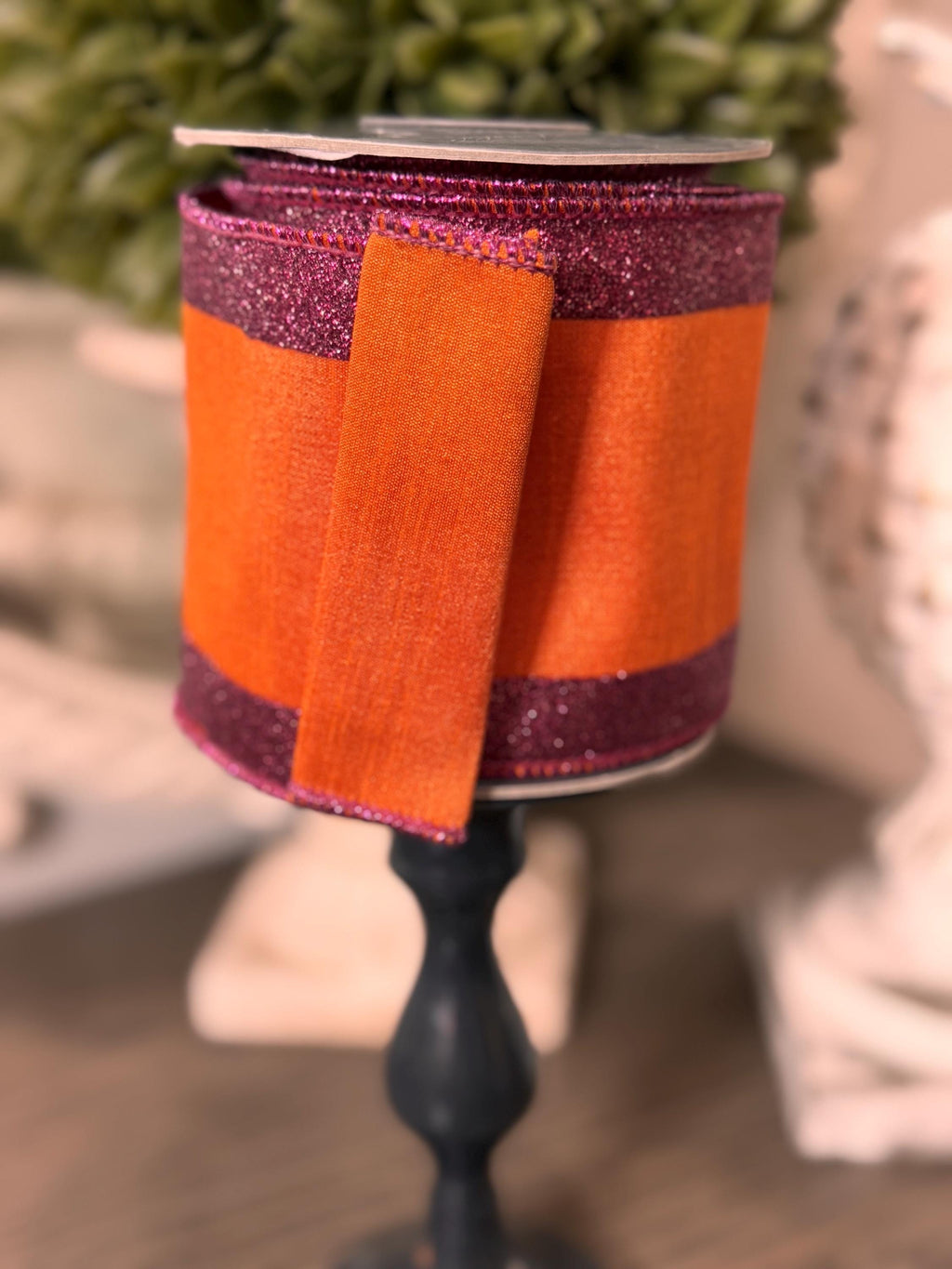 Orange/Fuchsia Glitter Striped Edging Dupioni Deluxe Wired Edge 4” x 5 yards, Valentines Day Ribbon, Valentines Day Decor, Designer Ribbon