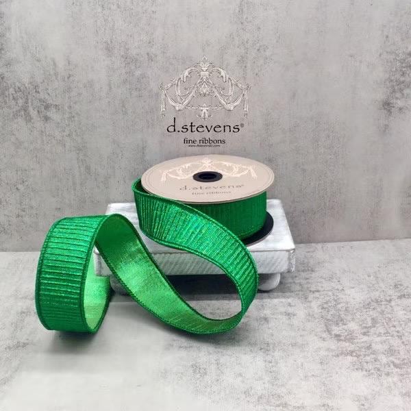 D. Stevens 1.5” Ribbon Lime Green Pleated Lame, Luxury Ribbon, Premium Holiday Decor Ribbon, 10 Yard Ribbon, Spring Summer Ribbon Wired,