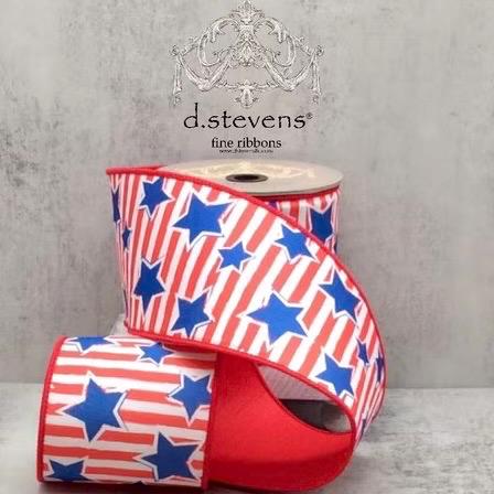 D. Stevens 4” Ribbon Stars and Stripes, Premium Patriotic Decor Ribbon, 10 Yard Wreath Ribbon, Summer Ribbon Wired, Red White and Blue