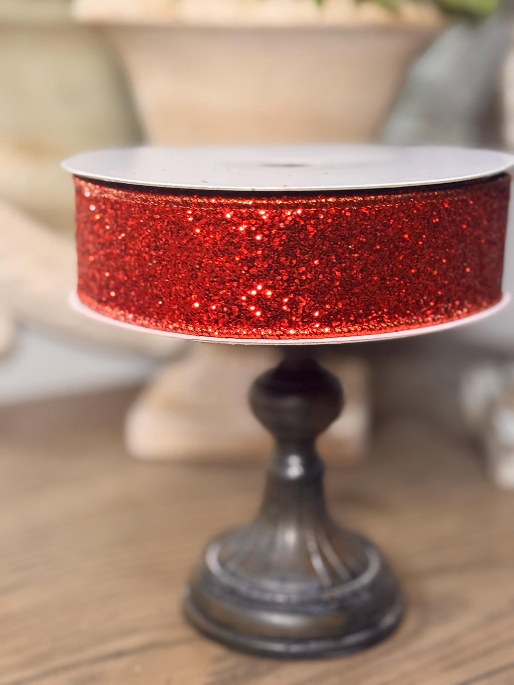 Farrisilk Gitter Magic Red 1.5“ Luxury Ribbon, Premium Holiday Ribbon, Designer Valentines Ribbon, Red Wired Ribbon, Patriotic Ribbon