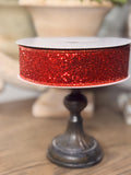 Farrisilk Gitter Magic Red 1.5“ Luxury Ribbon, Premium Holiday Ribbon, Designer Valentines Ribbon, Red Wired Ribbon, Patriotic Ribbon