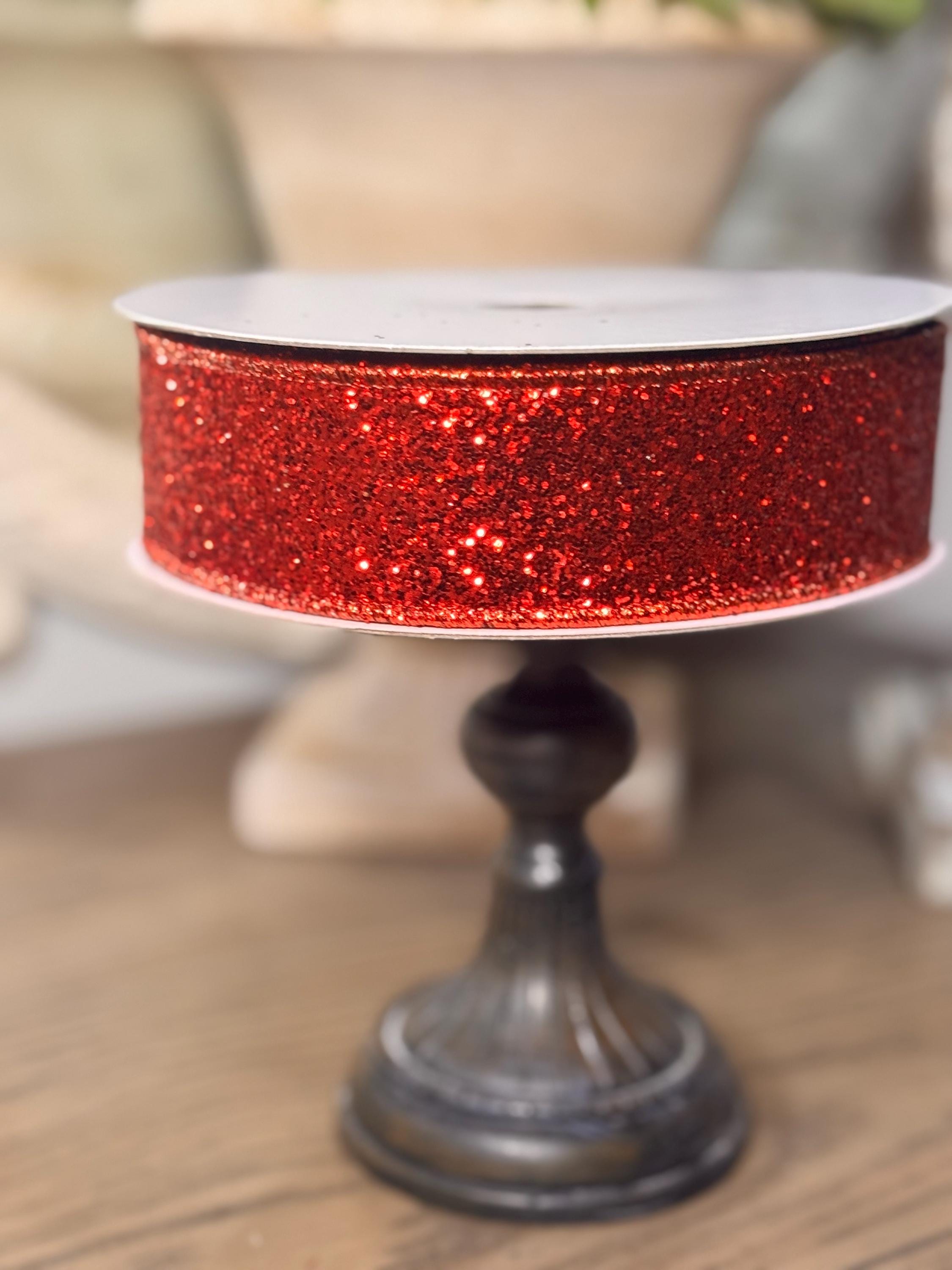 Farrisilk Gitter Magic Red 1.5“ Luxury Ribbon, Premium Holiday Ribbon, Designer Valentines Ribbon, Red Wired Ribbon, Patriotic Ribbon