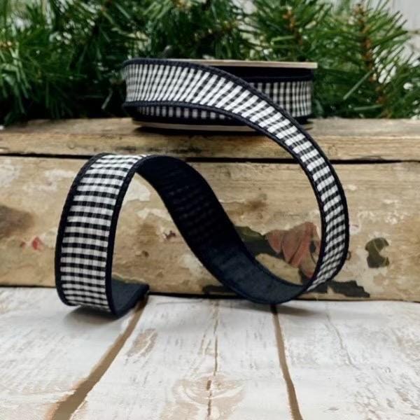D. Stevens 1” Black Mini Check, Premium Decor Ribbon, 10 Yard Wreath Ribbon, Summer, Holiday, Valentines Day, Christmas Tree, Accent Ribbon