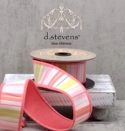 D. Stevens 1.5" x 10yds Dupion, Spring Stripe Pink Green, Wreath Ribbon, Summer Ribbon, Spring Wreath Ribbon, Easter Decor, Luxury Crafts